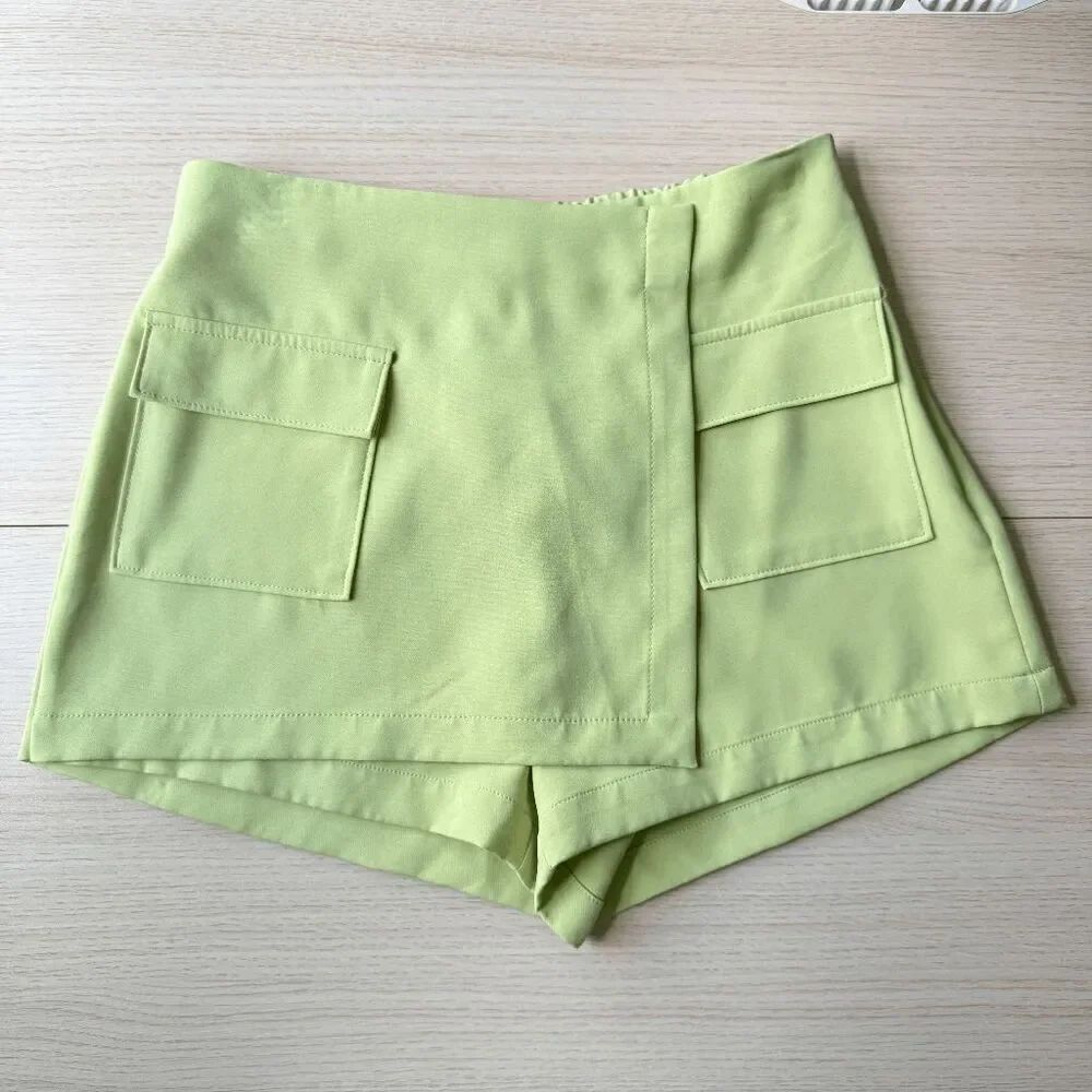 Love Tree Skort Blazer Suiting Bright Green Elastic Band Medium Asymmetrical Zip